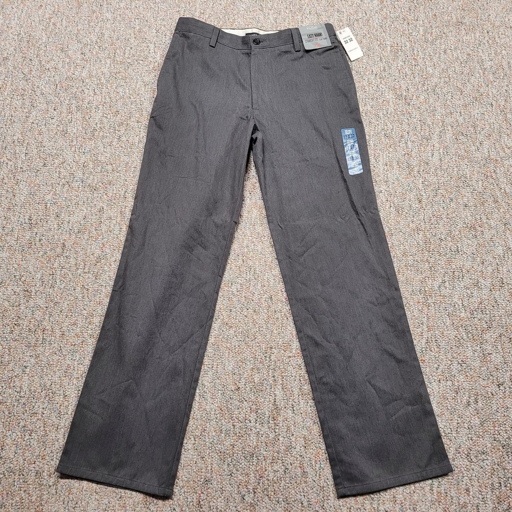 Dockers Pants Mens 32x32 Grey Easy Khaki Straight Fit Flat Front Slacks Prep New
